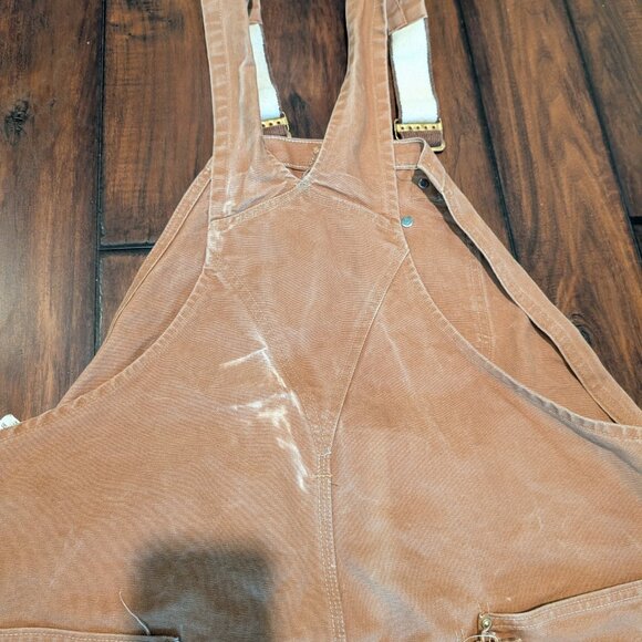 Carhartt Overall Bibs Mens 46x34 Brown Double Knee Workwear Canvas Vintage XL - Picture 11 of 12